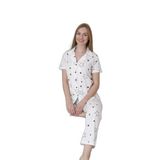 Mirano 6872 Kısa Kollu Yıldızlı Süprem Kumaş Düğmeli Kadın Pijama Takımı, Beyaz, L