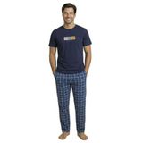Mirano 8102 Penye Çizgili Pijamalı Erkek Yazlık Kısa Kollu Cepli Pijama Takımı, Lacivert, M