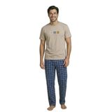 Mirano 8102 Penye Çizgili Pijamalı Erkek Yazlık Kısa Kollu Cepli Pijama Takımı, Vizon, M