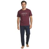 Mirano 8108 Penye Brooklyn Yazılı Erkek Yazlık Kısa Kollu Cepli Pijama Takımı, Bordo, M