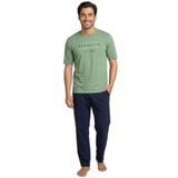 Mirano 8108 Penye Brooklyn Yazılı Erkek Yazlık Kısa Kollu Cepli Pijama Takımı, Yeşil, XL