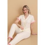 Mirano 9500 Düz Renk Pegasus Kumaş Düğmeli Kısa Kolu Kadın Pijama Takımı