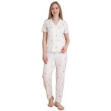 Mirano 9505 Ayıcık Desenli Pegasus Kumaş Düğmeli Kısa Kolu Kadın Pijama Takımı, Ekru, XL