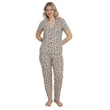 Mirano 9509 Leopar Desenli Pegasus Kumaş Düğmeli Kısa Kolu Kadın Pijama Takımı, Leopar, M