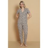 Mirano 9509 Leopar Desenli Pegasus Kumaş Düğmeli Kısa Kolu Kadın Pijama Takımı