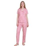 Mirano 9510-26 Desenli Pegasus Kumaş Düğmeli Kısa Kolu Kadın Pijama Takımı, Pembe, L
