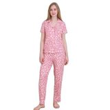 Mirano 9510-26 Desenli Pegasus Kumaş Düğmeli Kısa Kolu Kadın Pijama Takımı, Pembe, XL
