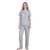 Mirano 9512 Güllü Pegasus Kumaş Düğmeli Kısa Kolu Kadın Pijama Takımı, Yeşil, M