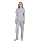 Mirano 9512 Güllü Pegasus Kumaş Düğmeli Kısa Kolu Kadın Pijama Takımı, Yeşil, XL