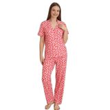 Mirano 9513 Desenli Pegasus Kumaş Düğmeli Kısa Kolu Kadın Pijama Takımı, Pembe, M