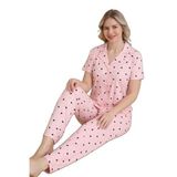 Mirano 9514 Kalpli Pembe Pegasus Kumaş Düğmeli Kısa Kolu Kadın Pijama Takımı, Pembe, L