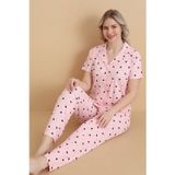 Mirano 9514 Kalpli Pembe Pegasus Kumaş Düğmeli Kısa Kolu Kadın Pijama Takımı