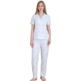 Mirano 9515 Çizgili Pegasus Pamuklu Kumaş Düğmeli Kısa Kolu Kadın Pijama Takımı, Ekru, M