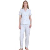 Mirano 9515 Çizgili Pegasus Pamuklu Kumaş Düğmeli Kısa Kolu Kadın Pijama Takımı, Ekru, XL