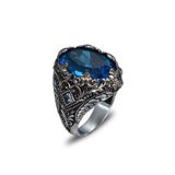 Mirari Jewelry Akuamarin Taşlı Erkek Yüzük Vintage Tasarım | Premium 0,40 Mikron Gümüş Kaplama