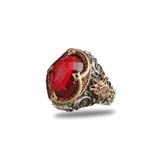 Mirari Jewelry Garnet Taşlı Oval Kesim Vintage Motifli Erkek Yüzük | Premium 0,40 Mikron Kaplama