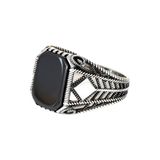 Mirari Jewelry Geometrik Desenli Oniks Taşlı Erkek Yüzük | Premium 0,40 Mikron Gümüş Kaplama