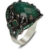 Mirari Jewelry Işlemeli Tasarım Zümrüt Taşlı Erkek Yüzük | Premium 0,40 Mikron Gümüş Kaplama - 29