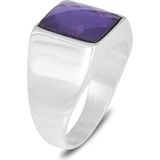 Mirari Jewelry Kare Faset Kesim Ametist Taşlı Sade Model Erkek Yüzük | Premium 0,40 Mikron Gümüş Kaplama - 27