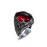 Mirari Jewelry Kırmızı Zirkon Taşlı Erkek Yüzük Vintage Tasarım | Premium 0,40 Mikron Gümüş Kaplama