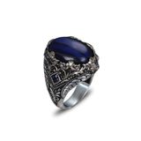 Mirari Jewelry Mavi Kaplangözü Taşlı Erkek Yüzük Vintage Tasarım | Premium 0,40 Mikron Gümüş Kaplama