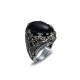 Mirari Jewelry Oniks Taşlı Erkek Yüzük Vintage Tasarım | Premium 0,40 Mikron Gümüş Kaplama