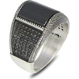 Mirari Jewelry Oniks Taşlı Mikro Zirkon Taş Detaylı Erkek Yüzük | Premium 0,40 Mikron Gümüş Kaplama - 26