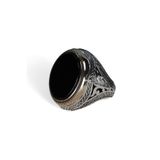 Mirari Jewelry Oniks Taşlı Oval Kesim İşlemeli Osmanlı Motifli Erkek Yüzük | Premium 0,40 Mikron Gümüş Kaplama