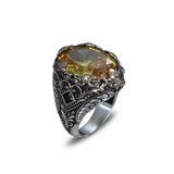 Mirari Jewelry Sitrin Taşlı Erkek Yüzük Vintage Tasarım | Premium 0,40 Mikron Gümüş Kaplama