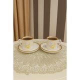 Miras Home Çift Taraf Renkli Çiçek Baskılı 2 Kişilik Porselen Kahve Seti, Kenarları Gold Detaylı Fincan Takımı - Beyaz - Gold - 100 ml