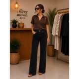 Miray Maison Kadın Geniş Paça Jean Pantolon, Siyah, Yüksek Bel, Günlük Kullanım