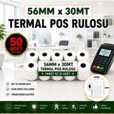 Miray Rulo 56X30 mt Termal Pos Rulosu (50 Adet) - Yüksek Kaliteli Yazarkasa Rulosu