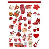 MirayDesign 1 Sayfa Kırmızı Renk Temalı 12*17 cm Sticker /Scrapbook, Bullet Journal, Planlayıcı, Defter İçin
