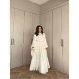 Miraydin Butik Bağcık Detaylı Fırfırlı Şifon Elbise - Ekru - Standart