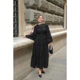Miraydin Butik Bağcık Detaylı Fırfırlı Şifon Elbise - Siyah - Standart