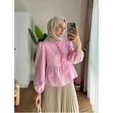 Miraydin Butik Kadın Balon Kol Etek Üstü Gömlek M1111 - Pembe - L - XL