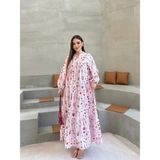 Miraydin Butik Kadın Floral Çiçek Desenli Kat Kat Tesettür Elbise - Pudra - S - M - Pembe