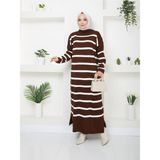 Miraydin Butik Kadın Tesettür Balıkçı Yaka Çizgili Triko Elbise Kahverengi - Standart