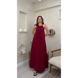 miraylawear FAYE BORDO RENKLİ BOYUNDAN BAĞLAMALI SALAŞ TARZ KADIN MAXİ ELBİSE