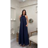 miraylawear FAYE LACİVERT RENKLİ BOYUNDAN BAĞLAMALI SALAŞ TARZ KADIN MAXİ ELBİSE