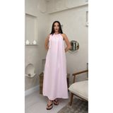 miraylawear FAYE PEMBE RENKLİ BOYUNDAN BAĞLAMALI SALAŞ TARZ KADIN MAXİ ELBİSE