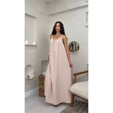 miraylawear LUNA KREM RENKLİ ASKILI SALAS KADIN MAXİ ELBİSE