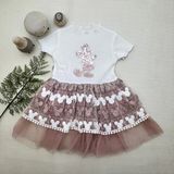 Miraylife 1-2-3 Yaş Payetli Mickey Baskılı Brode Etekli Kız Bebek Elbisesi - Gül Kurusu