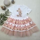 Miraylife 1-2-3 Yaş Payetli Mickey Baskılı Brode Etekli Kız Bebek Elbisesi - Pudra