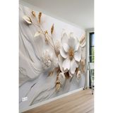 MİRAZAWALL Gold 3 Boyutlu Çiçek Desenli Tek Parça Tekstil Duvar Kağıdı