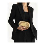 Mirel çanta OVAL FORMLU GOLD AKSESUARLI CLUTCH GOLD ÇANTA