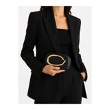Mirel çanta OVAL FORMLU GOLD AKSESUARLI CLUTCH SİYAH ÇANTA