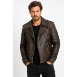 MİRENA LEATHER Erkek Vintage Motorcu Hakiki Deri Ceket