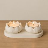 Mireva Beyaz Lotus Mumluk Seti – Taş Tozu El Yapımı Tealight Mumluk ve Dekoratif Tepsi