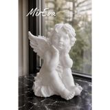 Mireva Dekoratif Düşünen Melek Figürü - 22 cm El Yapımı Taş Döküm Melek Heykeli - Ev ve Dekorasyon Hediyelik Eşya Bronz/Eskitme/Beyaz (Kırık Beyaz)